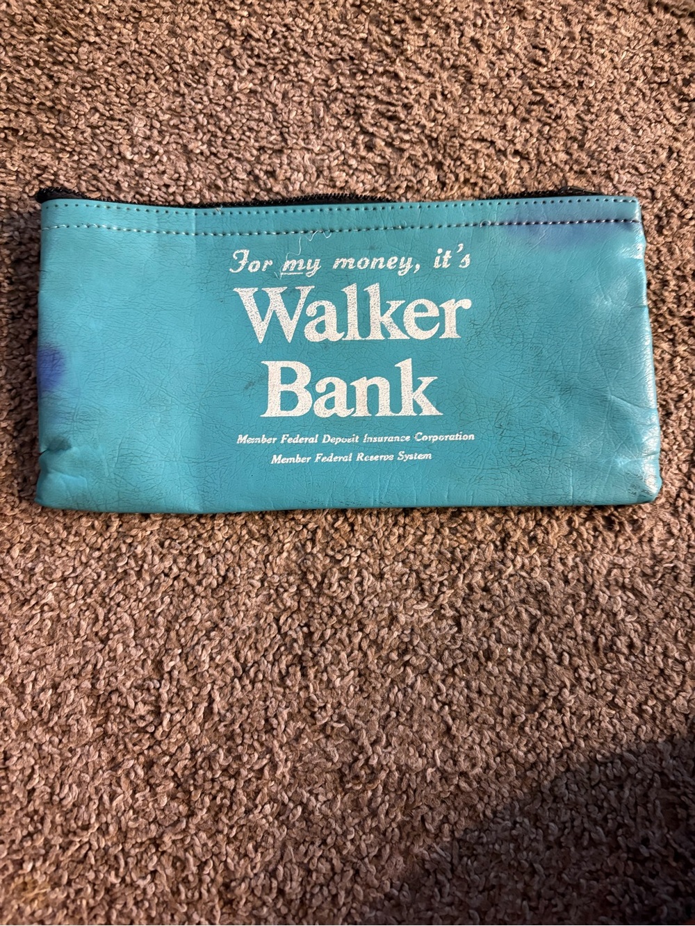 Vintage Deposit Bank Bag Walker Bank - Teal Zip Pouch Wallet